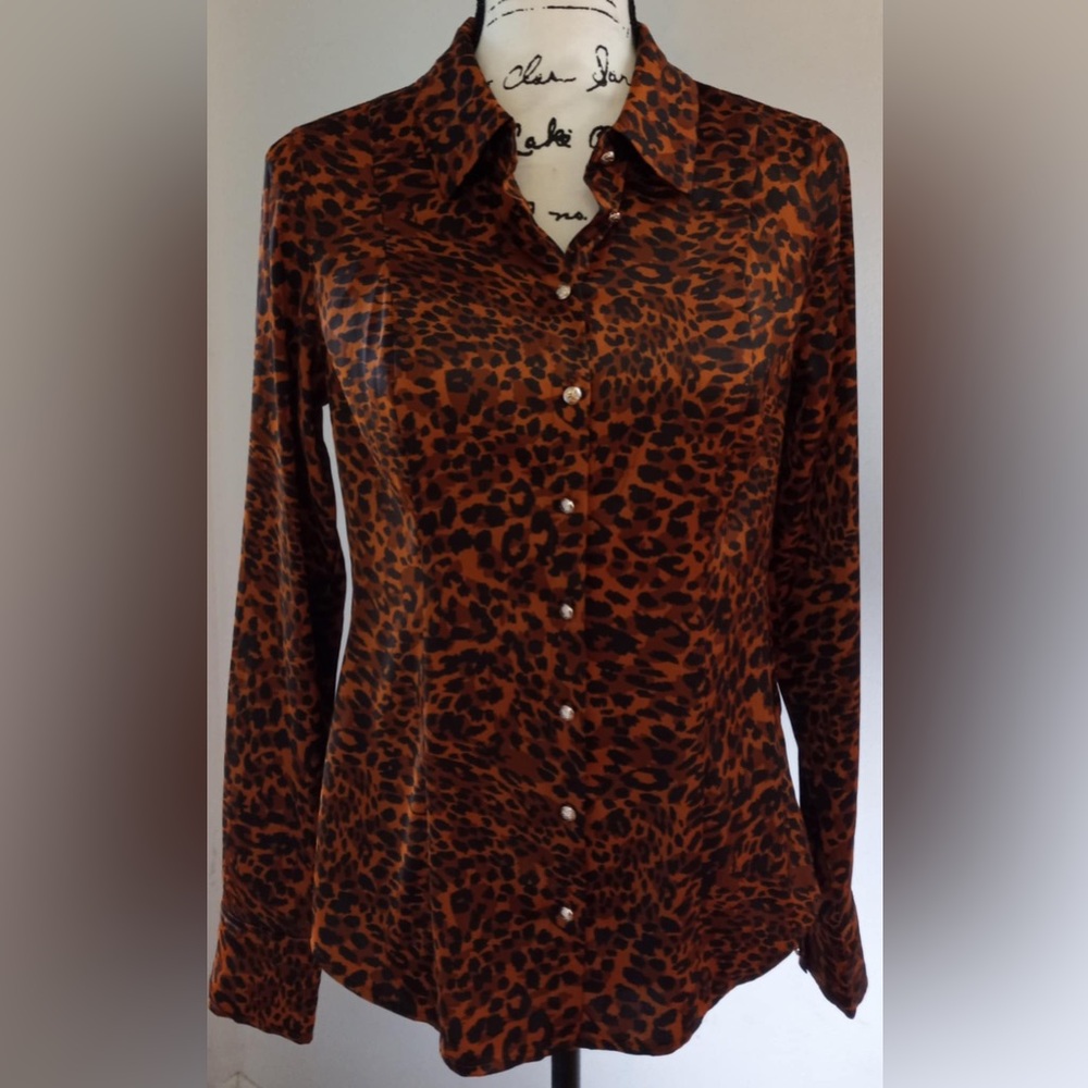 Guess Brown and Black Animal Print Button-Down Shirt